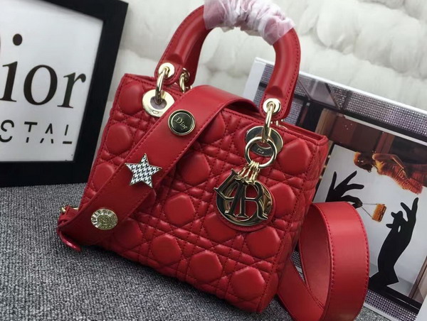 Dior Lady Dior Bag in Red Lambskin Customisable Shoulder Strap for Sale