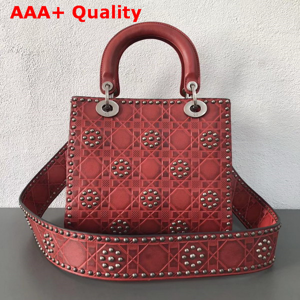 Dior Lady Dior Bag in Red Studded Calfskin Replica