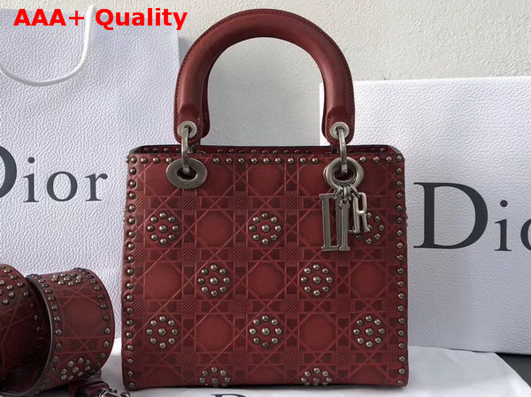 Dior Lady Dior Bag in Red Studded Calfskin Replica