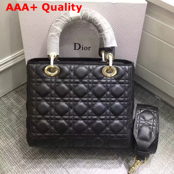 Dior Lady Dior Bag with Leather Shoulder Strap Black Grained Calfskin Replica