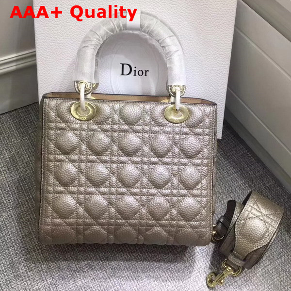 Dior Lady Dior Bag with Leather Shoulder Strap Metallic Gold Grained Calfskin Replica