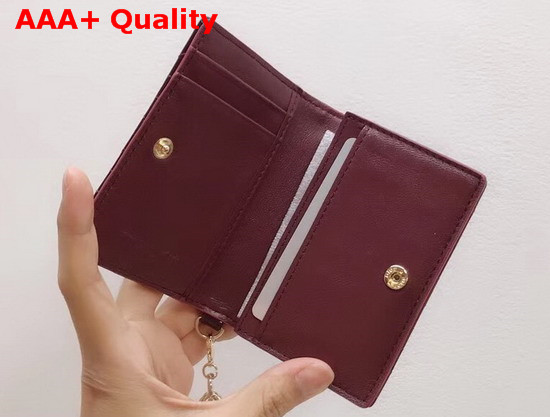 Dior Lady Dior Calfskin Card Holder in Burgundy Patent Cannage Calfskin Replica