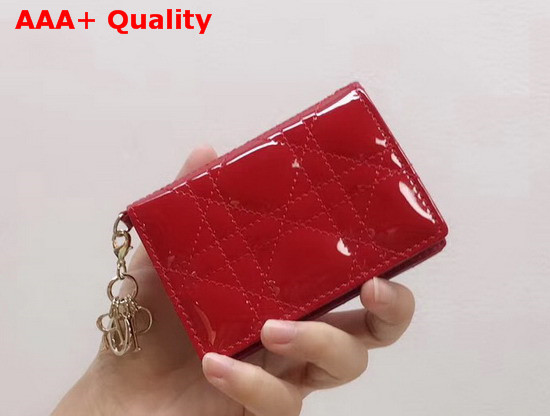 Dior Lady Dior Calfskin Card Holder in Cherry Red Patent Cannage Calfskin Replica