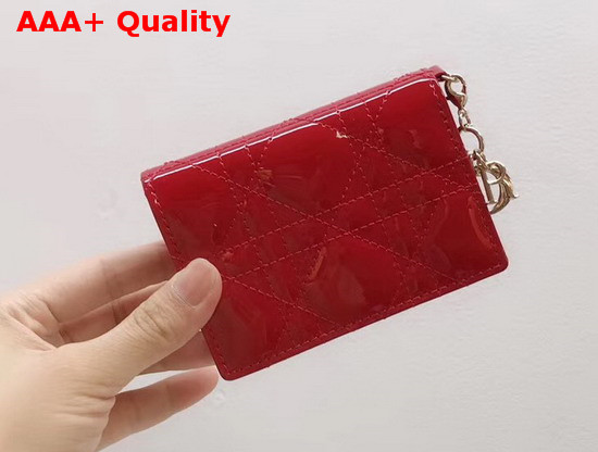 Dior Lady Dior Calfskin Card Holder in Cherry Red Patent Cannage Calfskin Replica