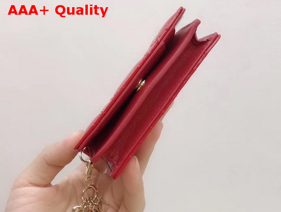 Dior Lady Dior Calfskin Card Holder in Cherry Red Patent Cannage Calfskin Replica