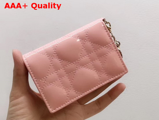 Dior Lady Dior Calfskin Card Holder in Pink Patent Cannage Calfskin Replica