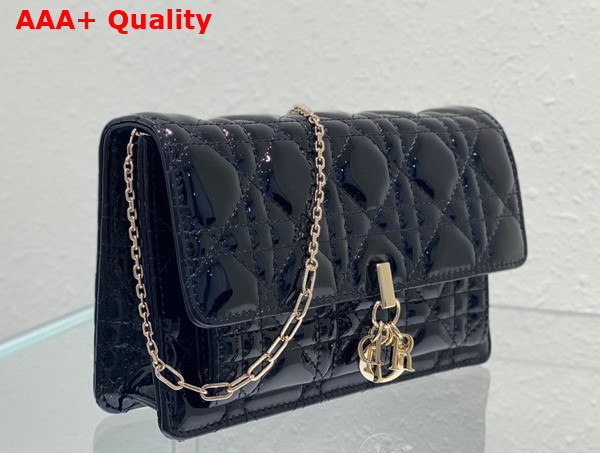 Dior Lady Dior Chain Pouch in Black Patent Cannage Calfskin Replica