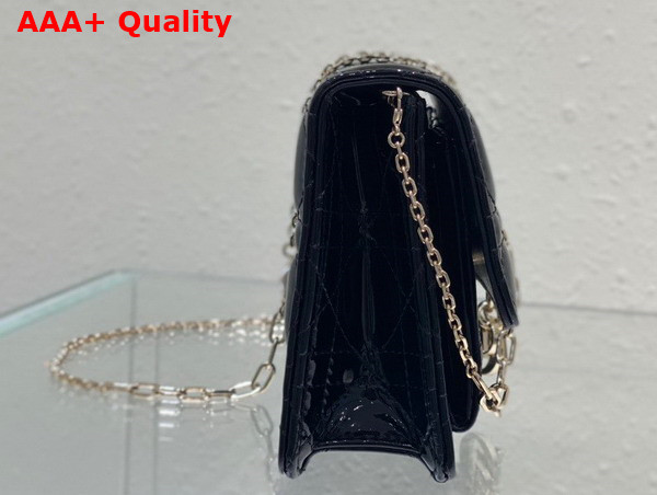 Dior Lady Dior Chain Pouch in Black Patent Cannage Calfskin Replica