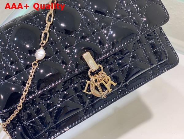 Dior Lady Dior Chain Pouch in Black Patent Cannage Calfskin Replica