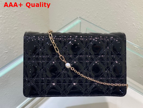 Dior Lady Dior Chain Pouch in Black Patent Cannage Calfskin Replica