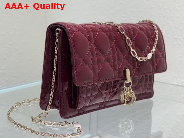 Dior Lady Dior Chain Pouch in Burgundy Patent Cannage Calfskin Replica