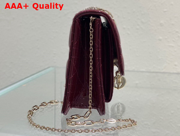 Dior Lady Dior Chain Pouch in Burgundy Patent Cannage Calfskin Replica