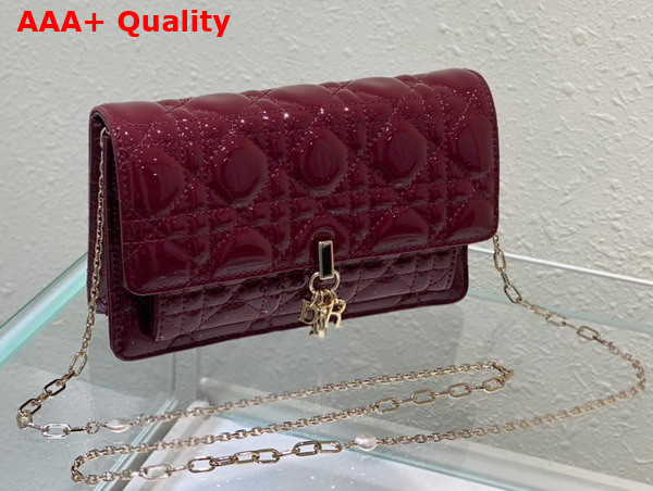 Dior Lady Dior Chain Pouch in Burgundy Patent Cannage Calfskin Replica