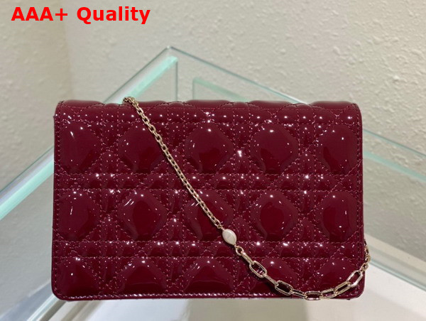 Dior Lady Dior Chain Pouch in Burgundy Patent Cannage Calfskin Replica