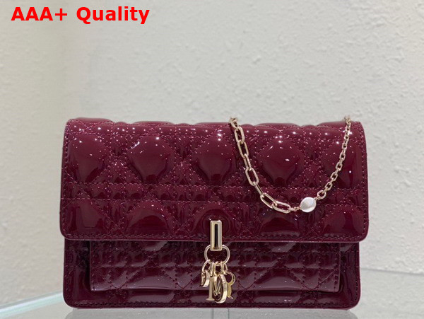 Dior Lady Dior Chain Pouch in Burgundy Patent Cannage Calfskin Replica