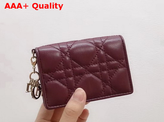 Dior Lady Dior Lambskin Card Holder in Burgundy Cannage Lambskin Replica