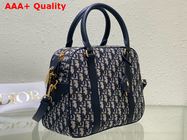 Dior Large D Vibe Bowling Bag Blue Dior Oblique Jacquard Replica