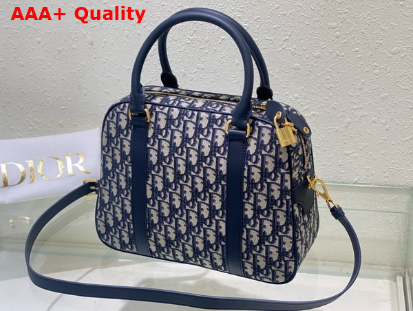 Dior Large D Vibe Bowling Bag Blue Dior Oblique Jacquard Replica