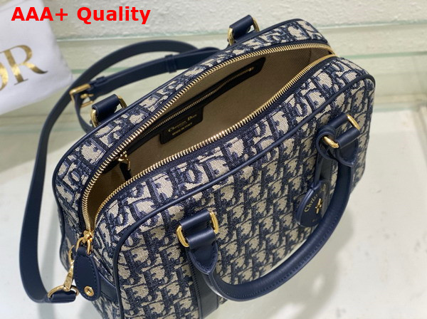 Dior Large D Vibe Bowling Bag Blue Dior Oblique Jacquard Replica