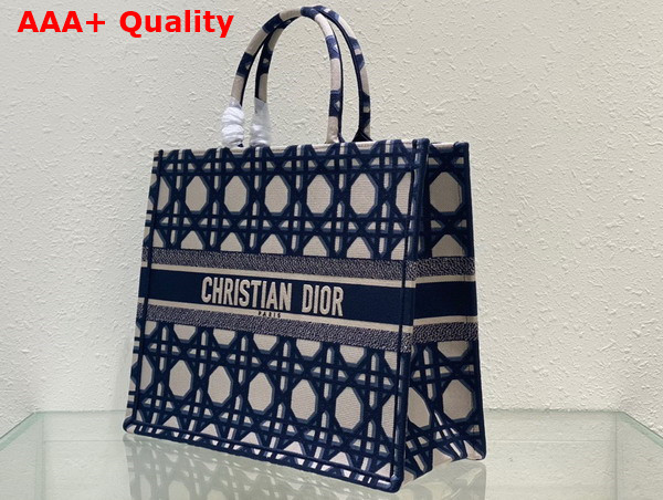 Dior Large Dior Book Tote Beige and Blue Macrocannage Embroidery Replica