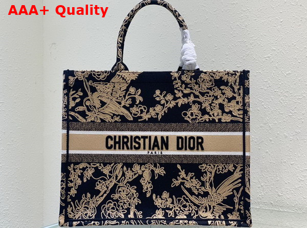 Dior Large Dior Book Tote Black Multicolor Cornely Effect Dior Jardin D Hiver Embroidery Replica