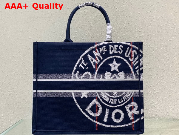 Dior Large Dior Book Tote Blue Dior Union Embroidery Replica