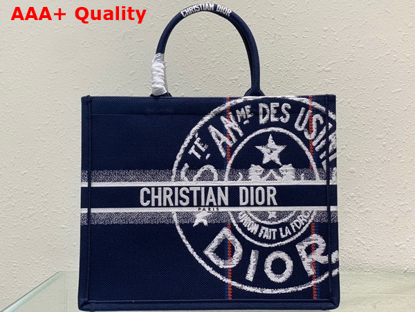 Dior Large Dior Book Tote Blue Dior Union Embroidery Replica