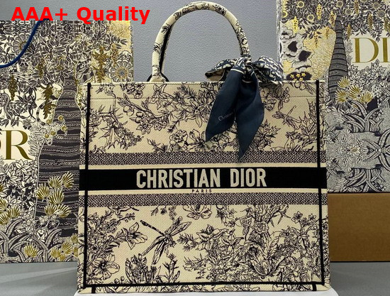 Dior Large Dior Book Tote Blue Toile de Jouy Flowers Embroidery Replica