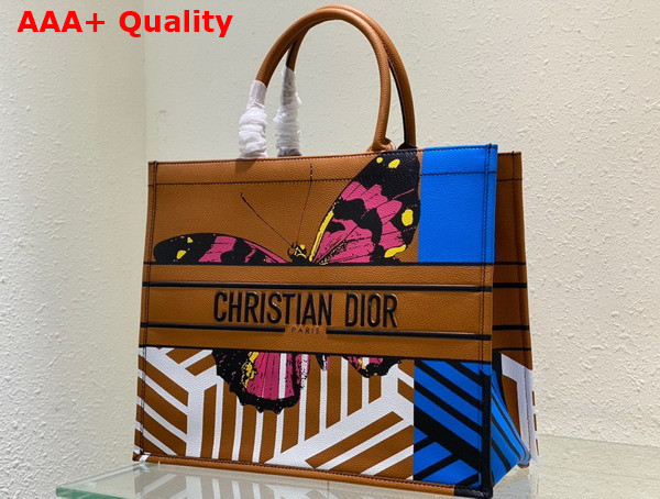 Dior Large Dior Book Tote Brown and Bright Blue D Jungle Pop Grained Calfskin Replica