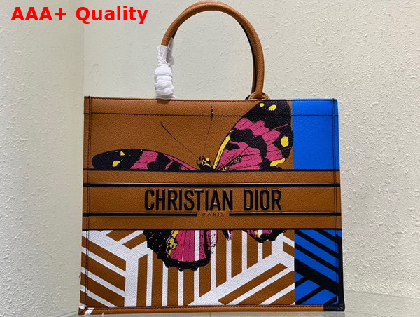 Dior Large Dior Book Tote Brown and Bright Blue D Jungle Pop Grained Calfskin Replica