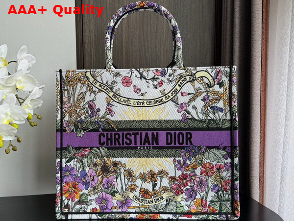 Dior Large Dior Book Tote Ecru Multicolor Dior 4 Saisons Ete Soleil Embroidery Replica