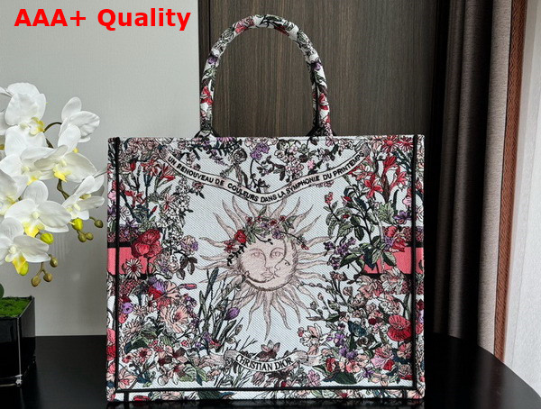 Dior Large Dior Book Tote Ecru Multicolor Dior 4 Saisons Printemps Soleil Embroidery Replica