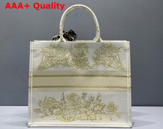 Dior Large Dior Book Tote Gold Tone Dior Around The World Stella Embroidery Replica