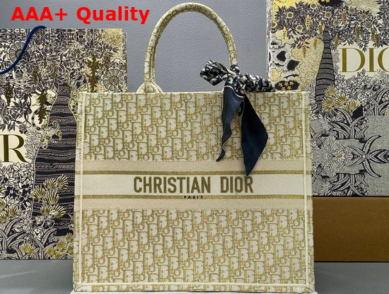 Dior Large Dior Book Tote Gold Tone Dior Oblique Embroidery Replica