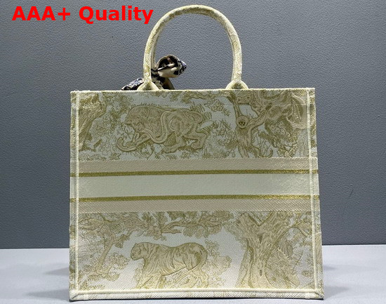 Dior Large Dior Book Tote Gold Tone Toile de Jouy Embroidery Replica