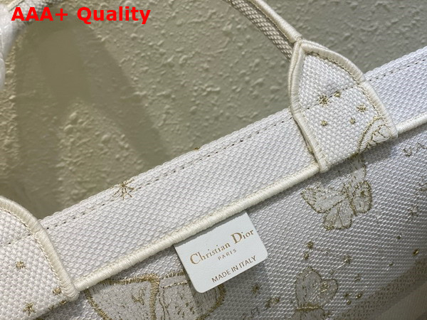 Dior Large Dior Book Tote Gold Tone and White Butterfly Zodiac Embroidery Replica