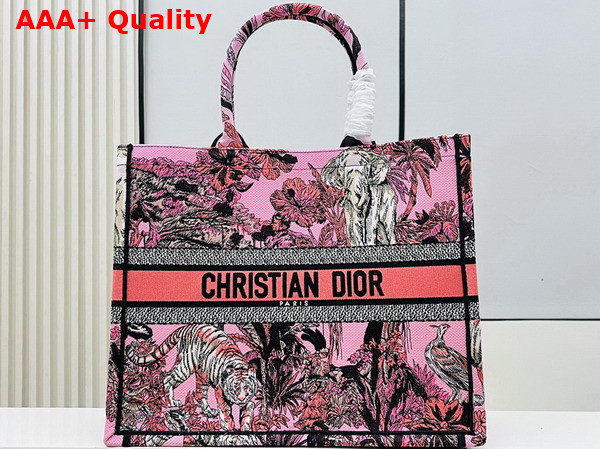 Dior Large Dior Book Tote Pink Multicolor Toile de Jouy Voyage Embroidery Replica