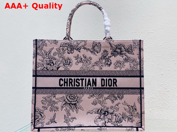 Dior Large Dior Book Tote Powder Pink Dior Jardin Botanique Embroidery Replica