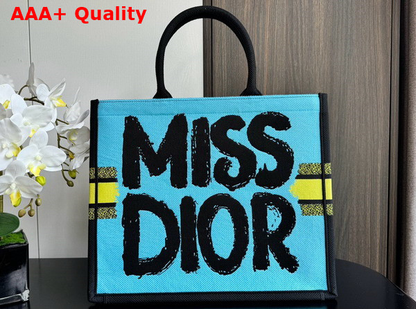 Dior Large Dior Book Tote Two Tone Green and Blue Miss Dior Graffiti Embroidery Replica