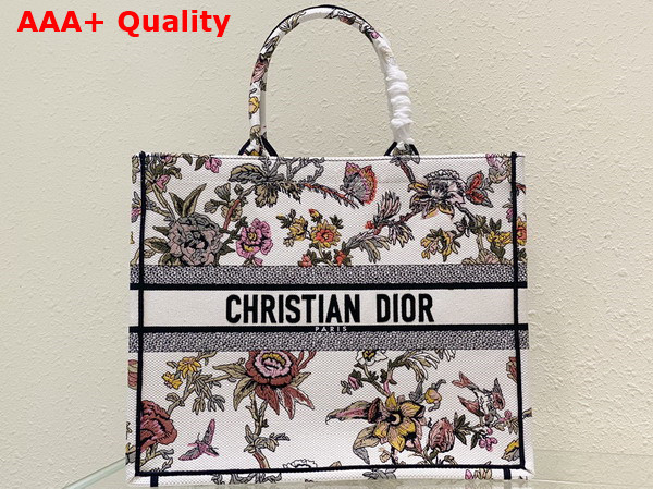 Dior Large Dior Book Tote White Multicolor Dior Jardin Botanique Embroidery Replica