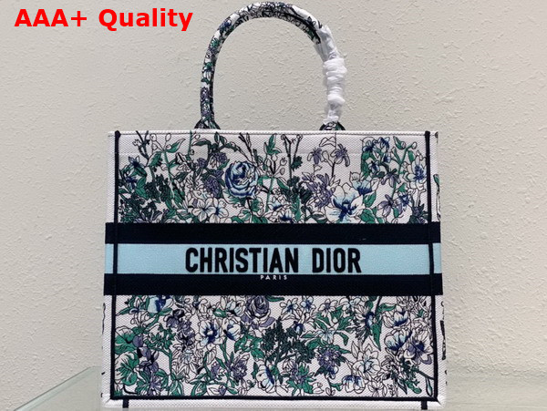 Dior Large Dior Book Tote White Multicolor Flowers Constellation Embroidery Replica