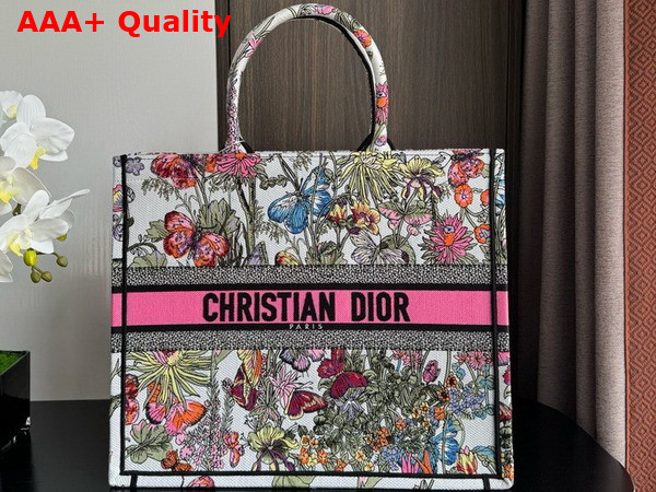 Dior Large Dior Book Tote White Multicolor Mexico Millefiori Embroidery Replica