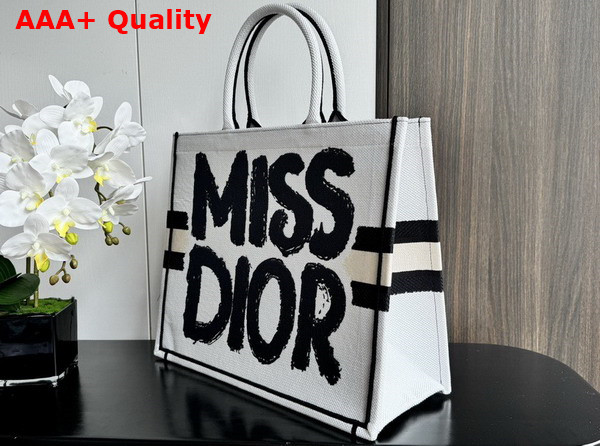 Dior Large Dior Book Tote White and Blue Miss Dior Graffiti Embroidery Replica