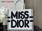 Dior Large Dior Book Tote White and Blue Miss Dior Graffiti Embroidery Replica