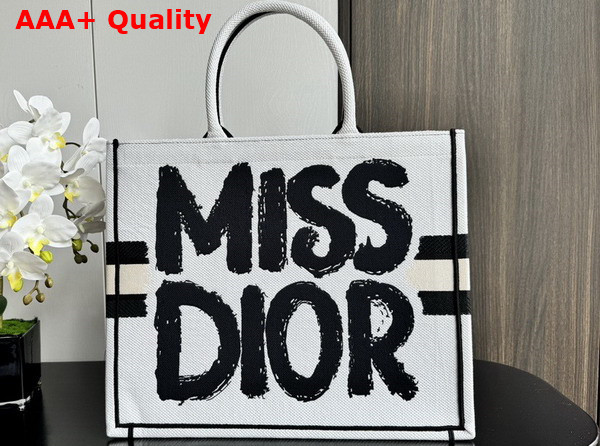 Dior Large Dior Book Tote White and Blue Miss Dior Graffiti Embroidery Replica