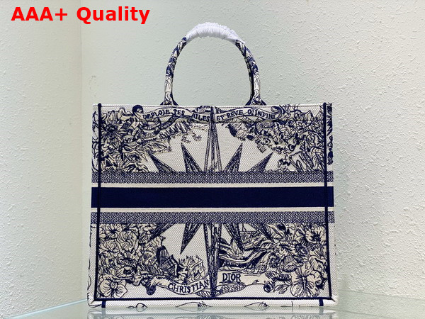 Dior Large Dior Book Tote White and Blue Reve d Infini Embroidery Replica