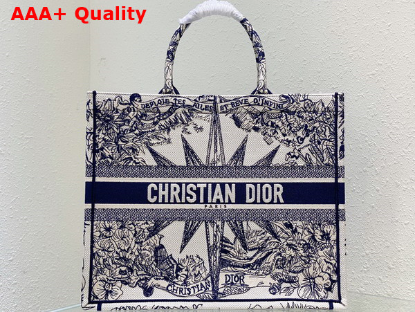 Dior Large Dior Book Tote White and Blue Reve d Infini Embroidery Replica