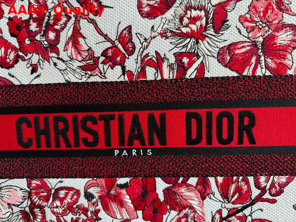 Dior Large Dior Book Tote White and Red Le Coeur Des Papillons Embroidery Replica