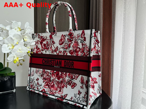 Dior Large Dior Book Tote White and Red Le Coeur Des Papillons Embroidery Replica