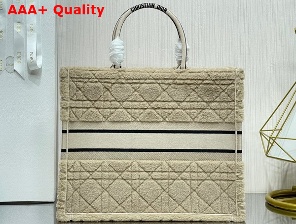 Dior Large Dior Book Tote in Beige Cannage Shearling Replica